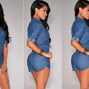 Chambray Button up Romper